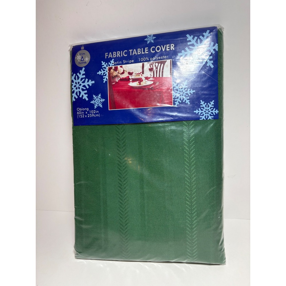 Trim A Home Green Satin Stripe Oblong Fabric Table Cover 60x102 New Old Stock
